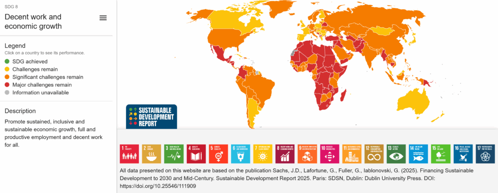 Les analyses du Sustainable Development Report 2025 mettent en évidence que de vastes régions du monde font face à des lacunes importantes pour offrir un emploi productif et décent à tous. Cette réalité freine le potentiel humain et accroît les inégalités. Il est crucial de promouvoir des modèles économiques durables et d'encourager des politiques qui soutiennent la création d'emplois dignes, un objectif au cœur de l'engagement de YouthShare Initiatives.
